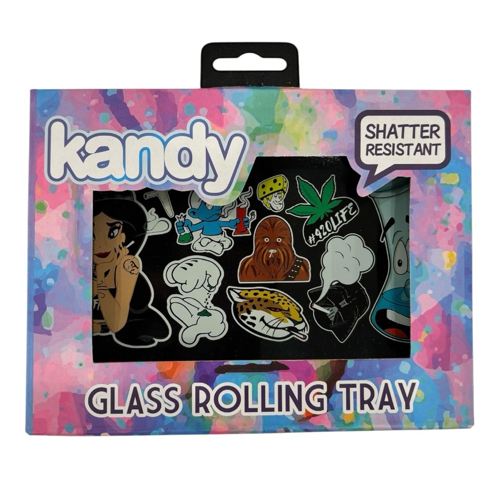Kandy Glass Rolling Tray with Colorful Graphics